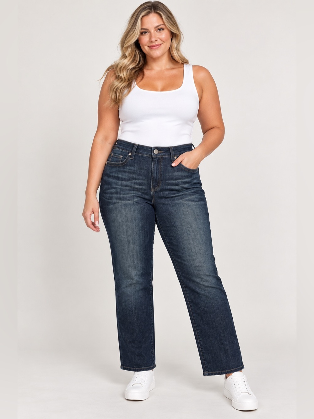 Cache Straight-Leg Jeans in Dark Blue Wash
